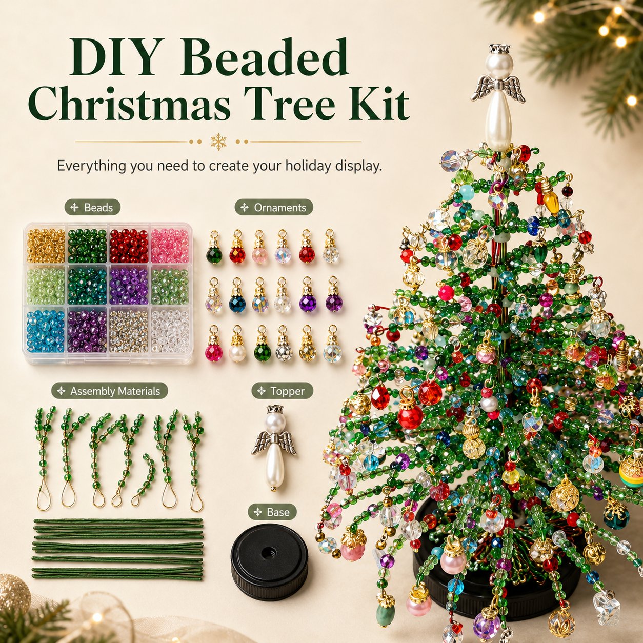 🔥HOT SALE 49% OFF🎄✨DIY Beaded Christmas Tree Kit – 🎅Create Your Own Sparkling Holiday Decoration