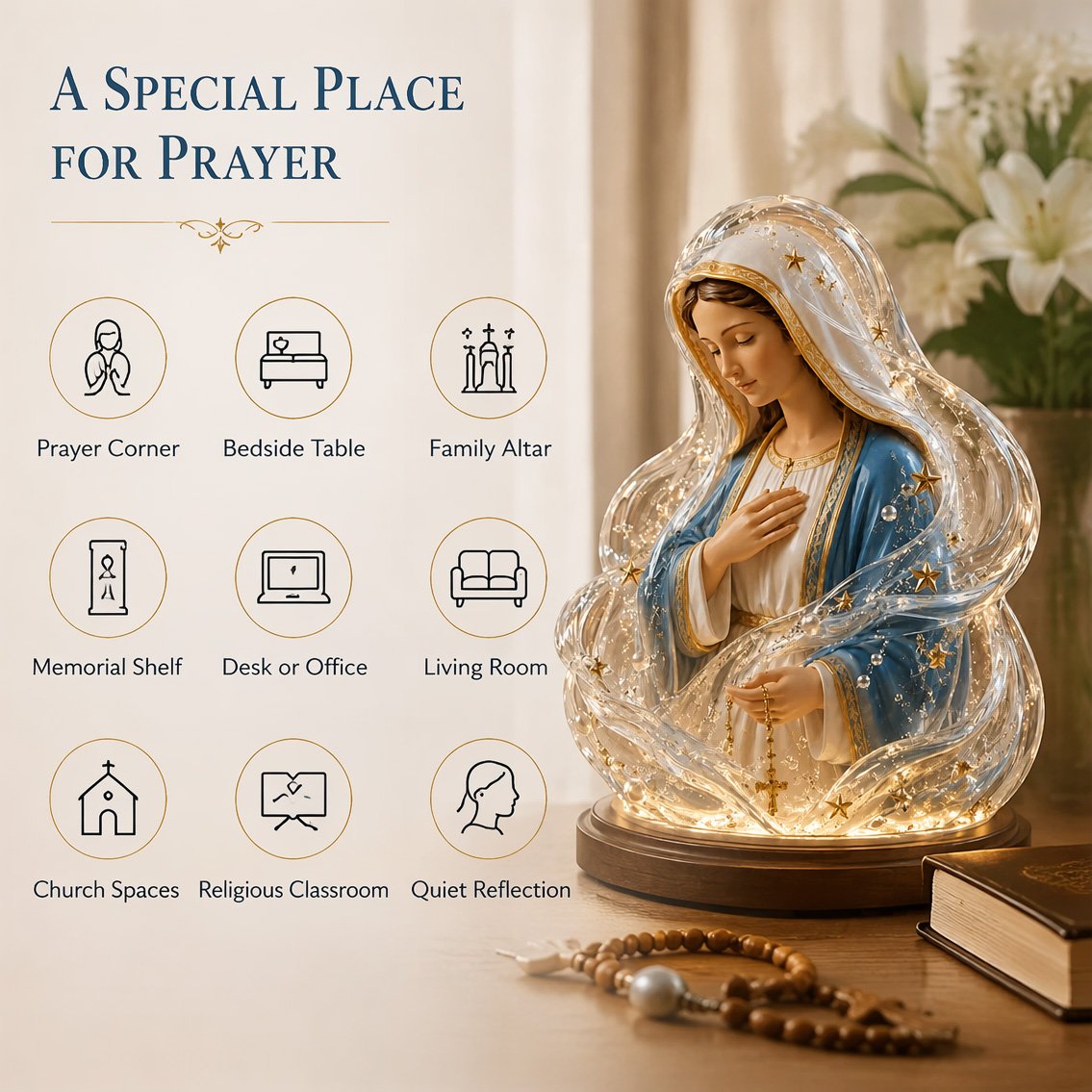 🔥LAST DAY 50% OFF - 🙏Our Lady of Starlight Illuminated Prayer Statue | Religious Decor & Faith Gift✨
