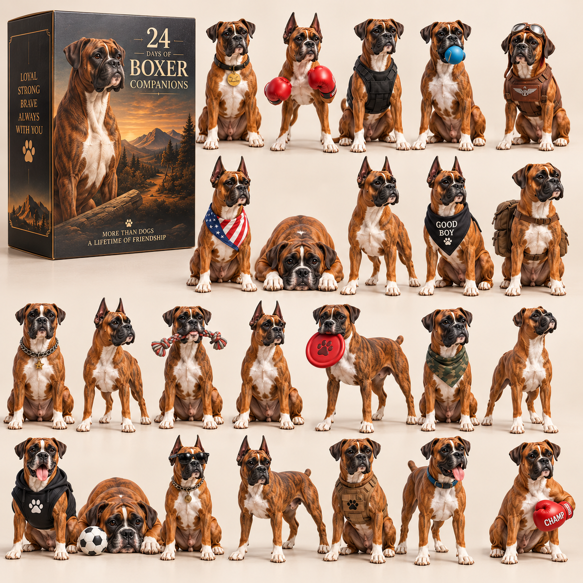 24 Days of Boxer Companions — 24 Unique Boxer Dog Collectible Figures