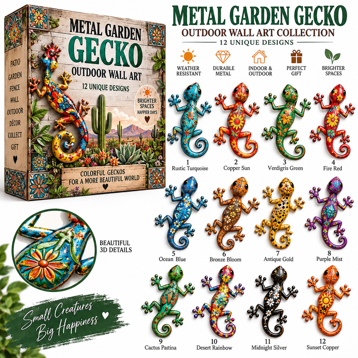 🦎 12-Piece Southwestern Gecko Wall Art Collection