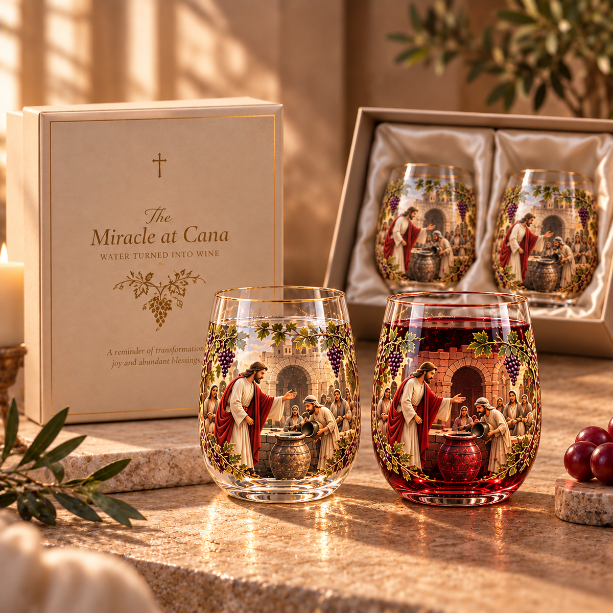 The Miracle at Cana – Water to Wine Faith Glass Set