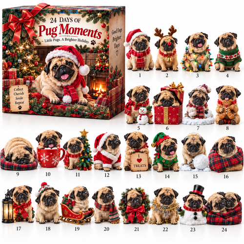 🐾 24 Days of Pug Moments – 24 Unique Pug Collectible Figurines