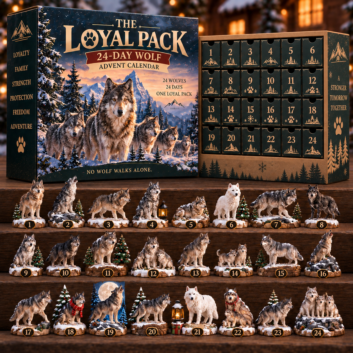 🐺🎄 The Loyal Pack – 24-Day Wolf Advent Calendar, 24 Collectible Wolf Figurines for Christmas 🎁