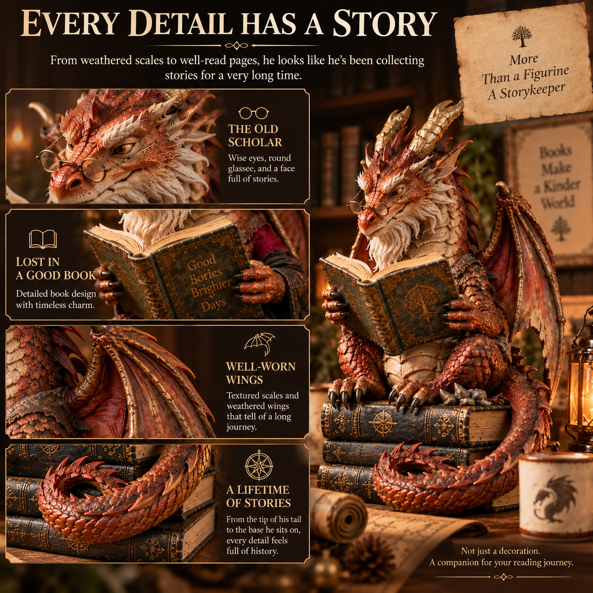 🐉 Wandering Scholar Dragon Enchanted Reading Figurine