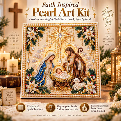 ⏳ Last Day 50% OFF – ✝️ Beginner-Friendly Christian Pearl Bead Art Kit | Pre-Printed Design with Built-In Wooden Frame & Complete Tools 💕