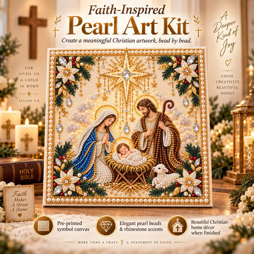 ⏳ Last Day 50% OFF – ✝️ Beginner-Friendly Christian Pearl Bead Art Kit | Pre-Printed Design with Built-In Wooden Frame & Complete Tools 💕