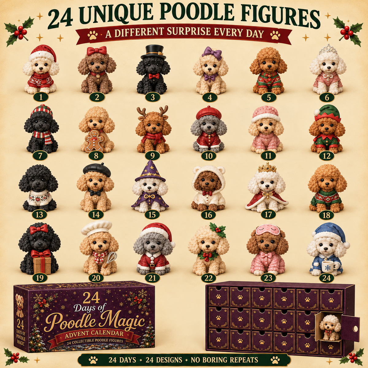 🥇 2026 Poodle Holiday Pawtrait Collection – 24 Festive Little Companions