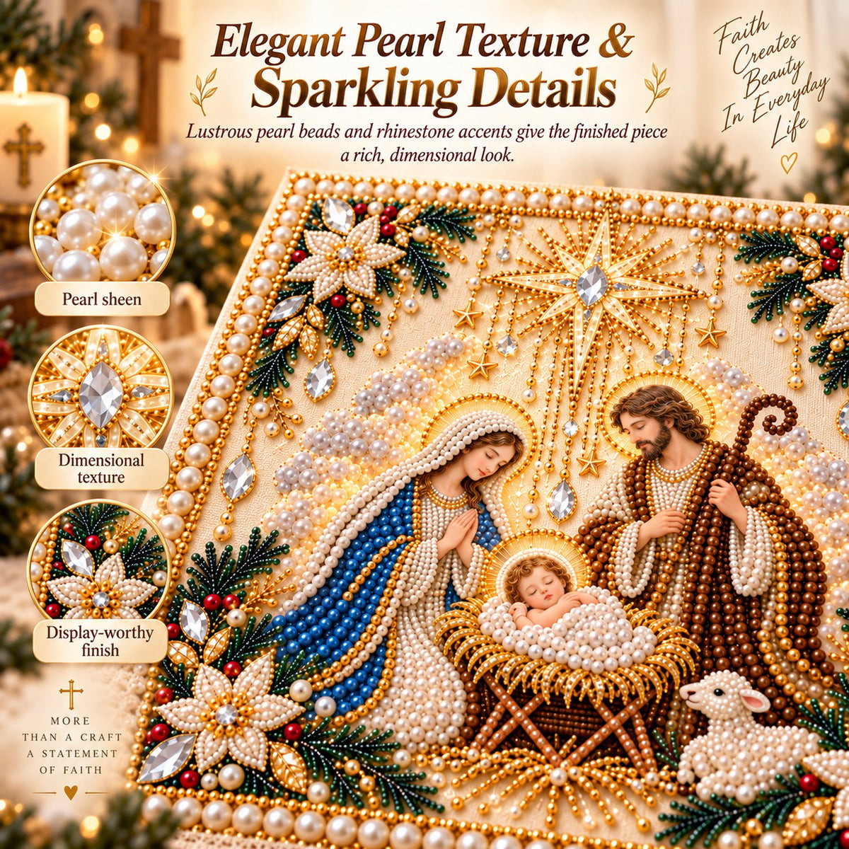 ⏳ Last Day 50% OFF – ✝️ Beginner-Friendly Christian Pearl Bead Art Kit | Pre-Printed Design with Built-In Wooden Frame & Complete Tools 💕