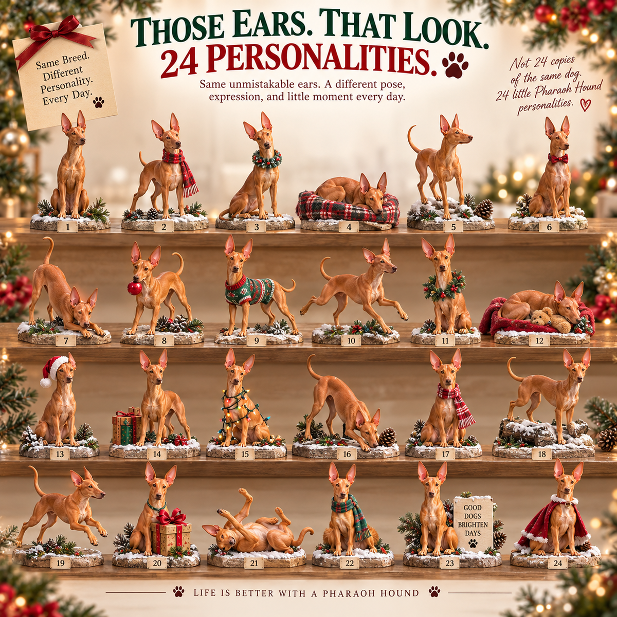 🐾24 Days of Pharaoh Hound Joy — Those Ears. That Look. 24 Little Personalities.