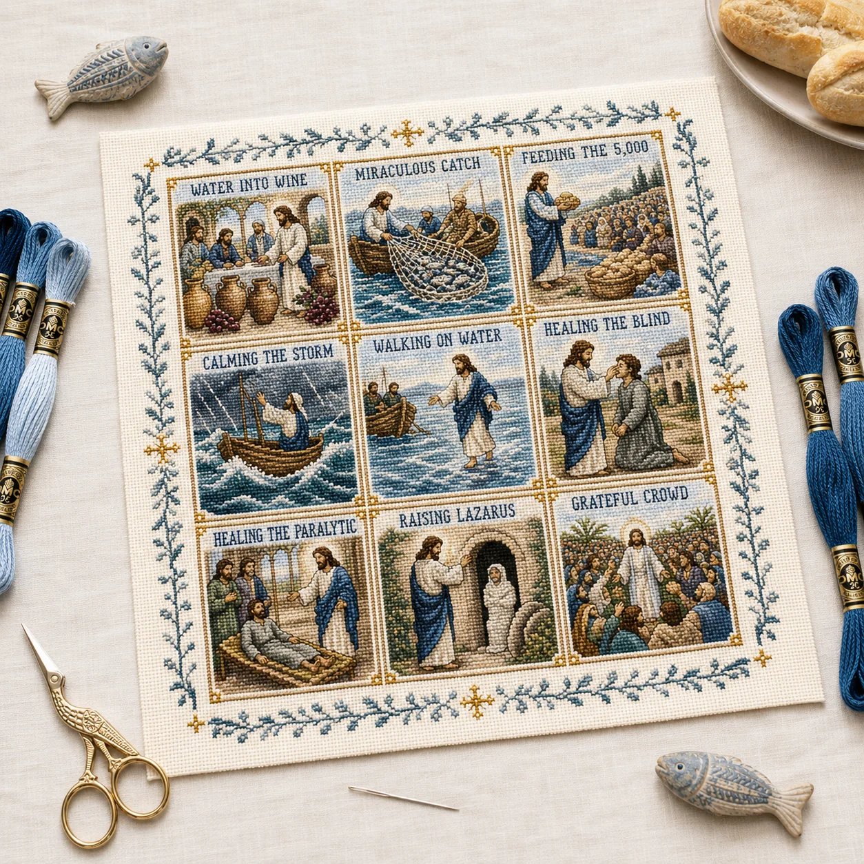 ⏳ Last Day 49% OFF – ✝️ Beginner-Friendly Life of Jesus Bible Story Cross Stitch DIY Kit | 6 Biblical Collections with Fabric, Color-Matched Floss, Needle & Pattern Guide Included 💕