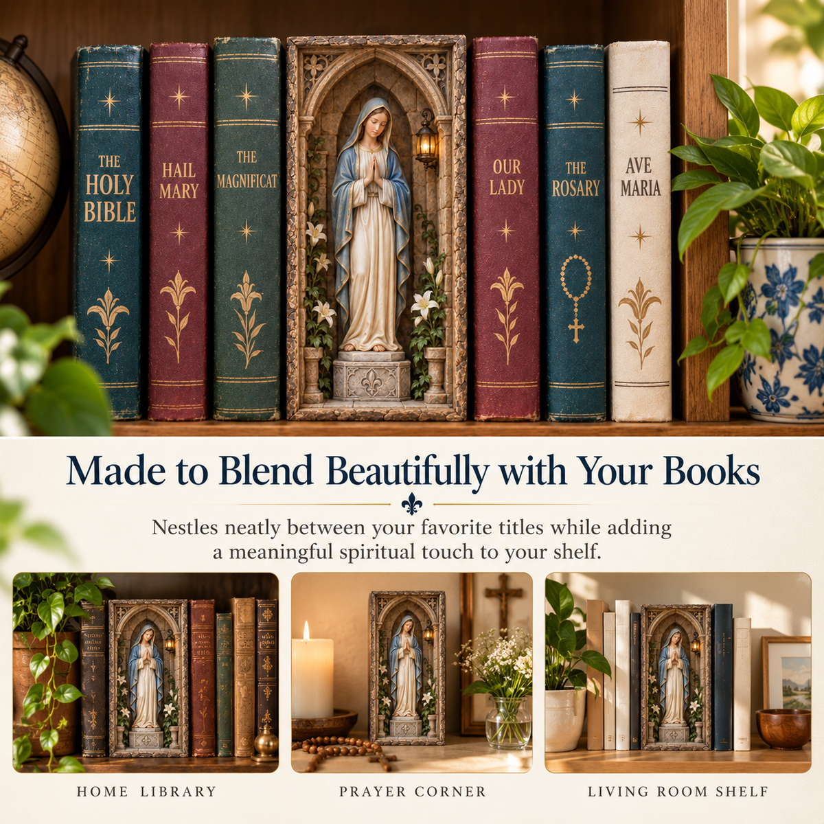 Our Lady’s Quiet Corner — A Sacred Bookshelf Keepsake ✨