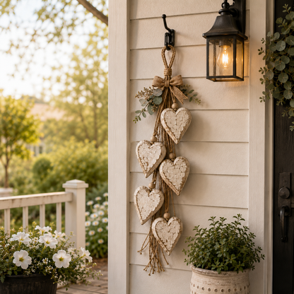 Five-Heart Hanging Wall Decor – Rustic Farmhouse & Coastal Styles