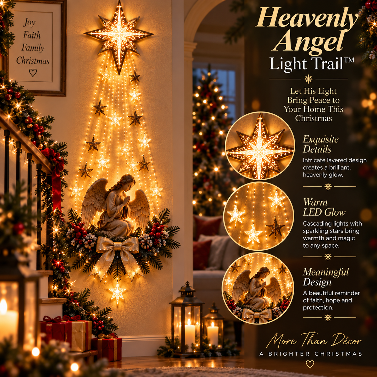 👼 Heavenly Angel Light Trail – Faith-Inspired Christmas Wall Decor