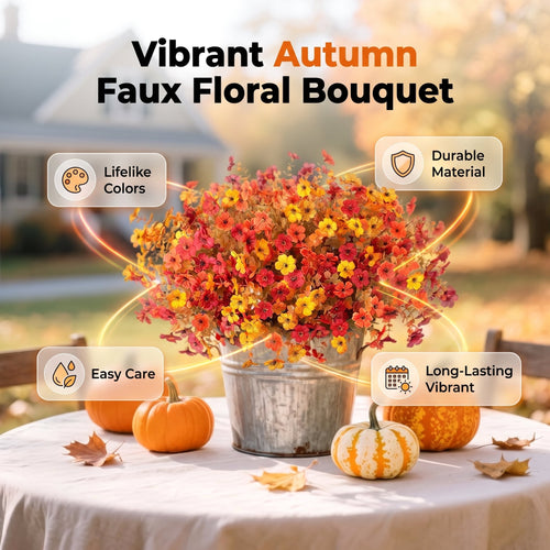 🍂🧡Artificial Autumn Violet Silk Flower Bouquet✨Weatherproof Faux Fall Floral Stems, Front Porch & Table Arrangement, Halloween Home Decor
