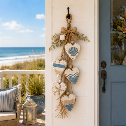 Five-Heart Hanging Wall Decor – Rustic Farmhouse & Coastal Styles