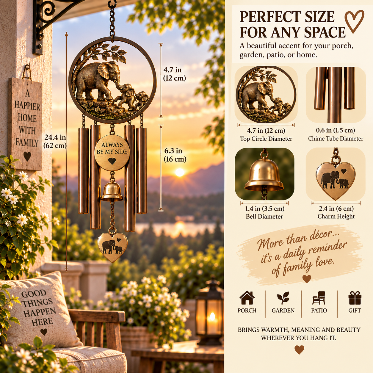 🐘 Always By My Side – Elephant Family Wind Chime