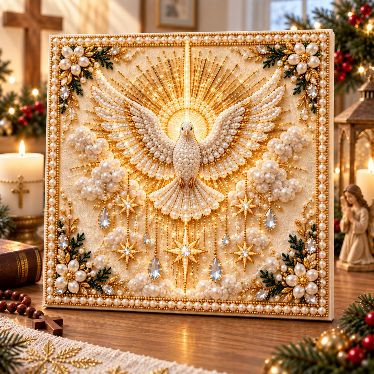 ⏳ Last Day 50% OFF – ✝️ Beginner-Friendly Christian Pearl Bead Art Kit | Pre-Printed Design with Built-In Wooden Frame & Complete Tools 💕