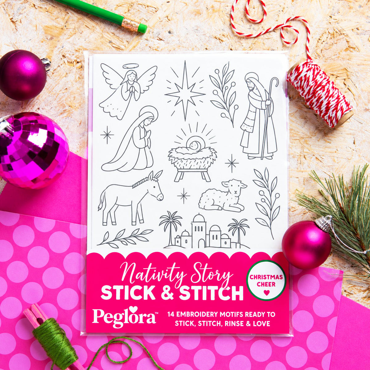 🎄Peglora Christmas Stick & Stitch Embroidery Pattern Pack – 5 Sheets / 70 Wash-Away Embroidery Motifs🧵