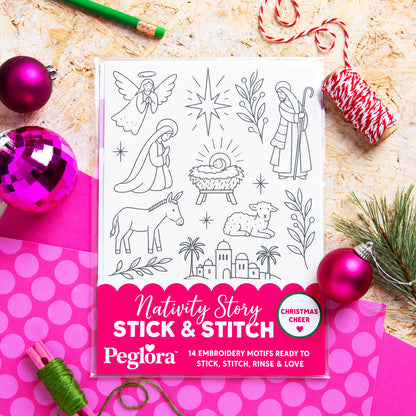 🎄Peglora Christmas Stick & Stitch Embroidery Pattern Pack – 5 Sheets / 70 Wash-Away Embroidery Motifs🧵