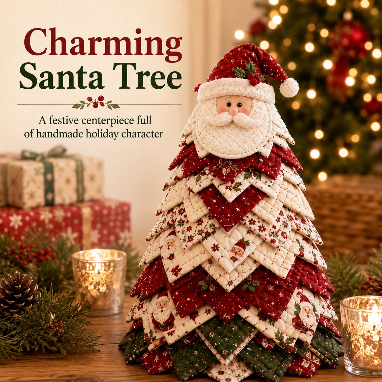 🔥LAST DAY 69% OFF🎄 DIY Quilted Santa Christmas Tree Kit – Handmade Holiday Craft & Festive Tabletop Decor
