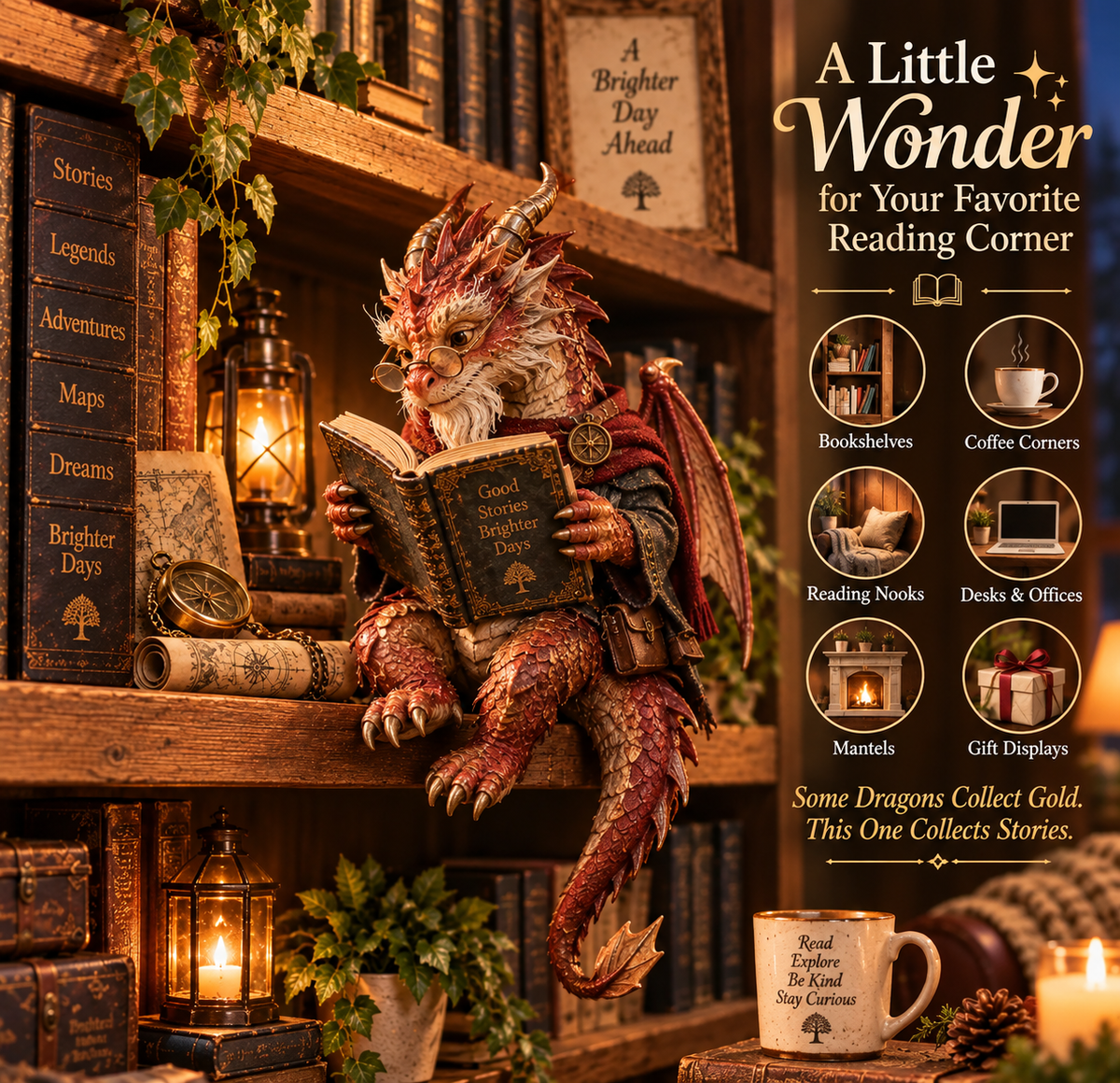 🐉 Wandering Scholar Dragon Enchanted Reading Figurine