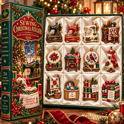 Sewing Christmas Atelier 2026 – 24-Day Countdown Collection with 24 Unique Sewing & Quilting Miniatures, Handmade Holiday Collectible Gift for Sewing Lovers
