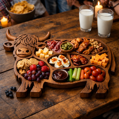Highland Cow Wooden Charcuterie Board