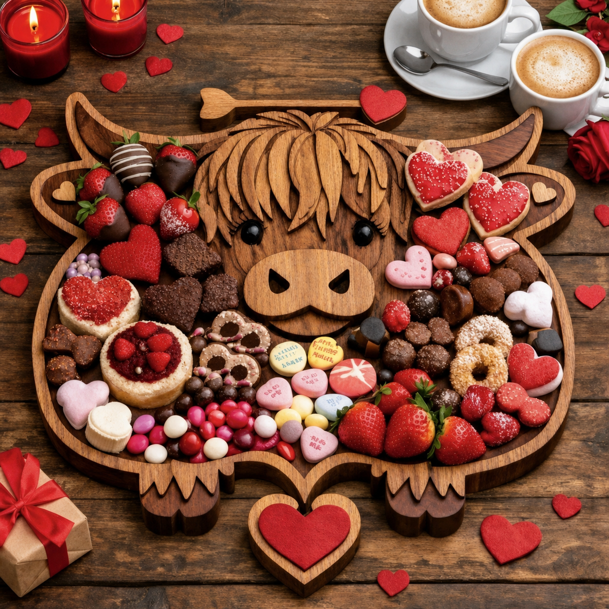 Highland Cow Wooden Charcuterie Board