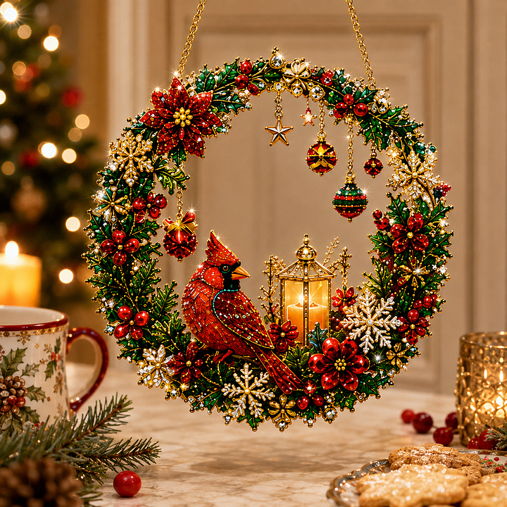 DIY Christmas Pearl Art Diamond Painting Acrylic Wreath Pendant