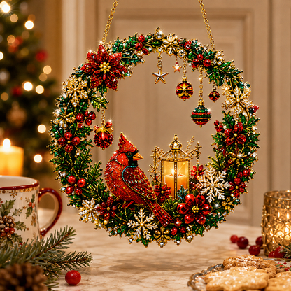DIY Christmas Pearl Art Diamond Painting Acrylic Wreath Pendant