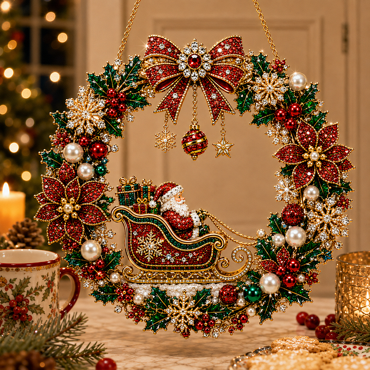 DIY Christmas Pearl Art Diamond Painting Acrylic Wreath Pendant