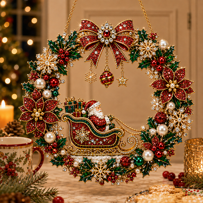 DIY Christmas Pearl Art Diamond Painting Acrylic Wreath Pendant