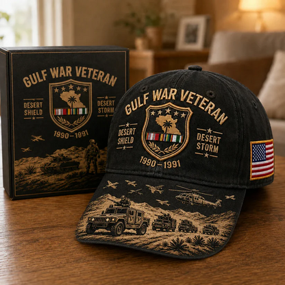 🏜️ Desert Storm Veteran Commemorative Cap – Gulf War Desert Shield Veteran Hat