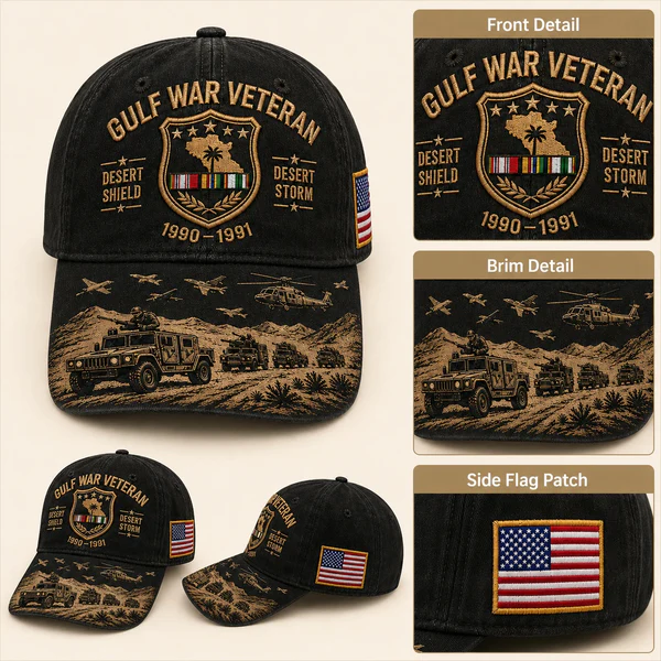 🏜️ Desert Storm Veteran Commemorative Cap – Gulf War Desert Shield Veteran Hat