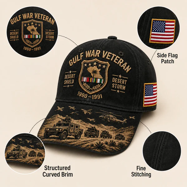 🏜️ Desert Storm Veteran Commemorative Cap – Gulf War Desert Shield Veteran Hat