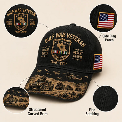 🏜️ Desert Storm Veteran Commemorative Cap – Gulf War Desert Shield Veteran Hat