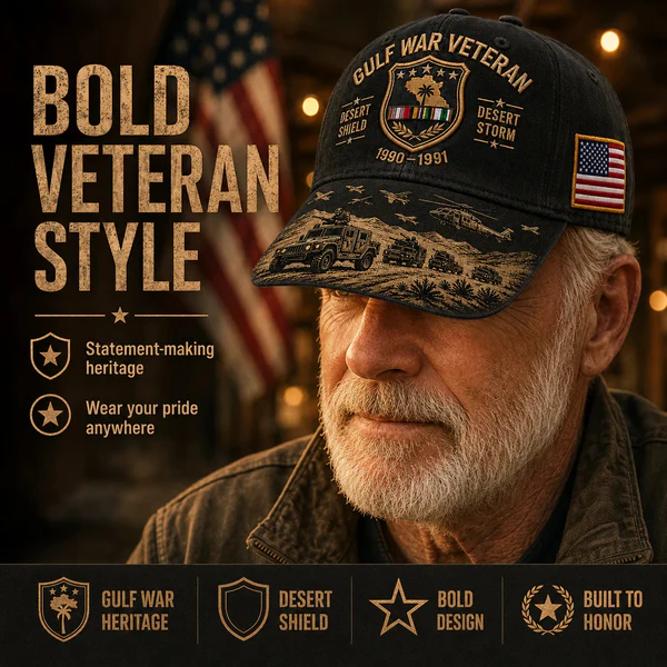 🏜️ Desert Storm Veteran Commemorative Cap – Gulf War Desert Shield Veteran Hat
