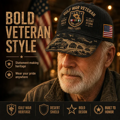 🏜️ Desert Storm Veteran Commemorative Cap – Gulf War Desert Shield Veteran Hat