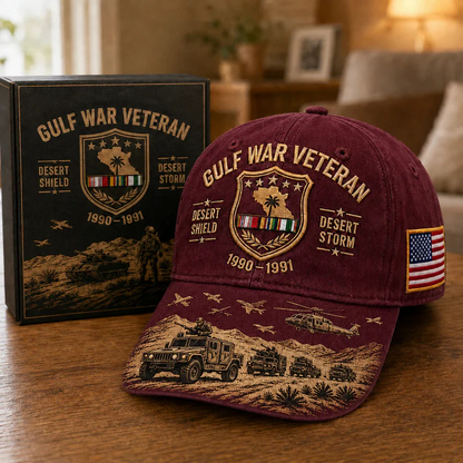 🏜️ Desert Storm Veteran Commemorative Cap – Gulf War Desert Shield Veteran Hat