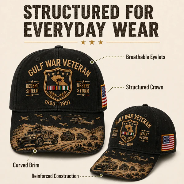 🏜️ Desert Storm Veteran Commemorative Cap – Gulf War Desert Shield Veteran Hat