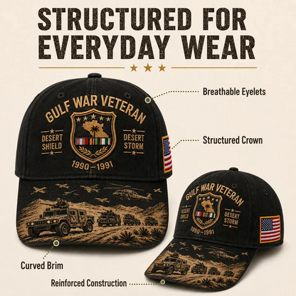 🏜️ Desert Storm Veteran Commemorative Cap – Gulf War Desert Shield Veteran Hat