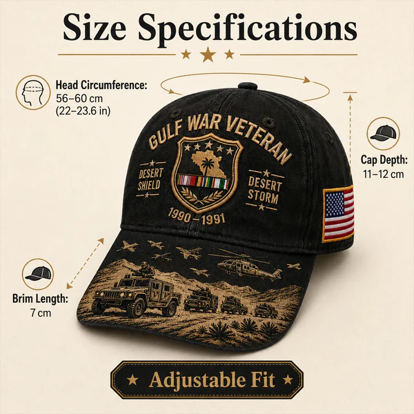 🏜️ Desert Storm Veteran Commemorative Cap – Gulf War Desert Shield Veteran Hat